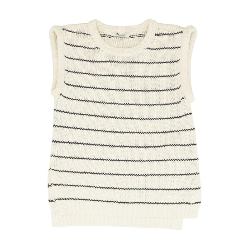 White Striped Crewneck Sweater Tailored Straight A-Line