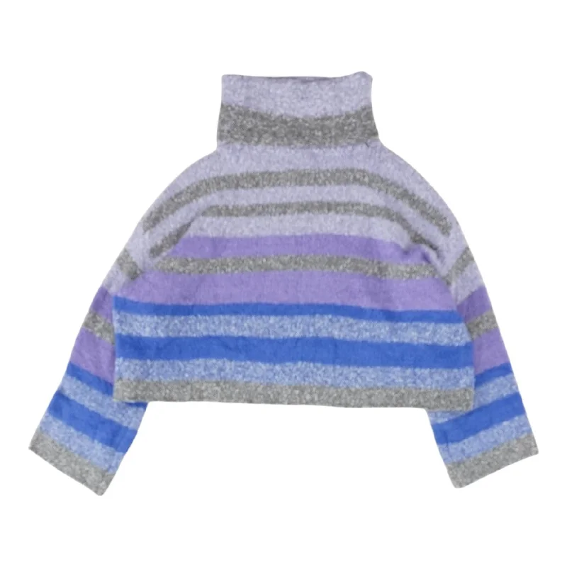 Purple Striped Turtleneck Sweater Mesh Fabric Canvas Fabric Denim Fabric