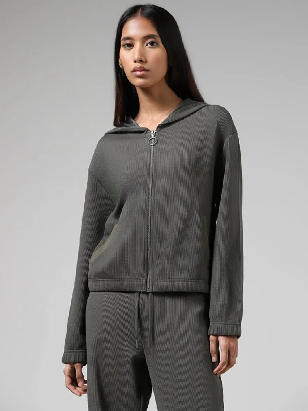 Studiofit Olive Fluted Zipper Cotton Blend Hoodie Jacket Denim Fabric Leather Fabric Suede Fabric Studiofit Olive Fluted Zipper Cotton Blend Hoodie Jacket Denim Fabric Leather Fabric Suede Fabric