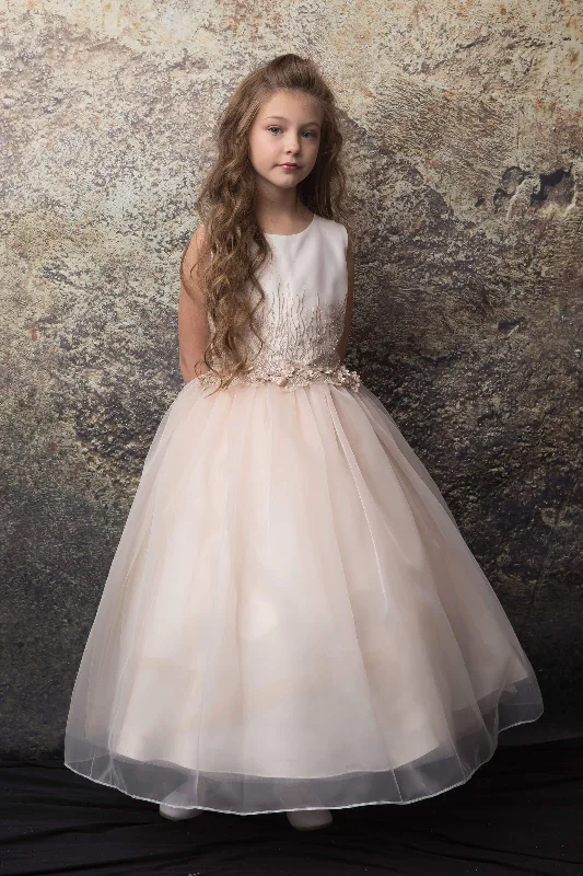 Gorgeous 3D applique top with satin and organza skirt high waist skirt