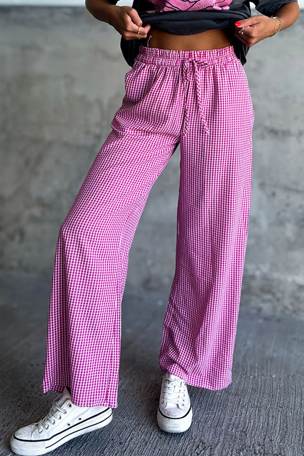 Hazel Blues® |  Plaid Wide Leg Pants with Pockets Comfortable Denim Trousers