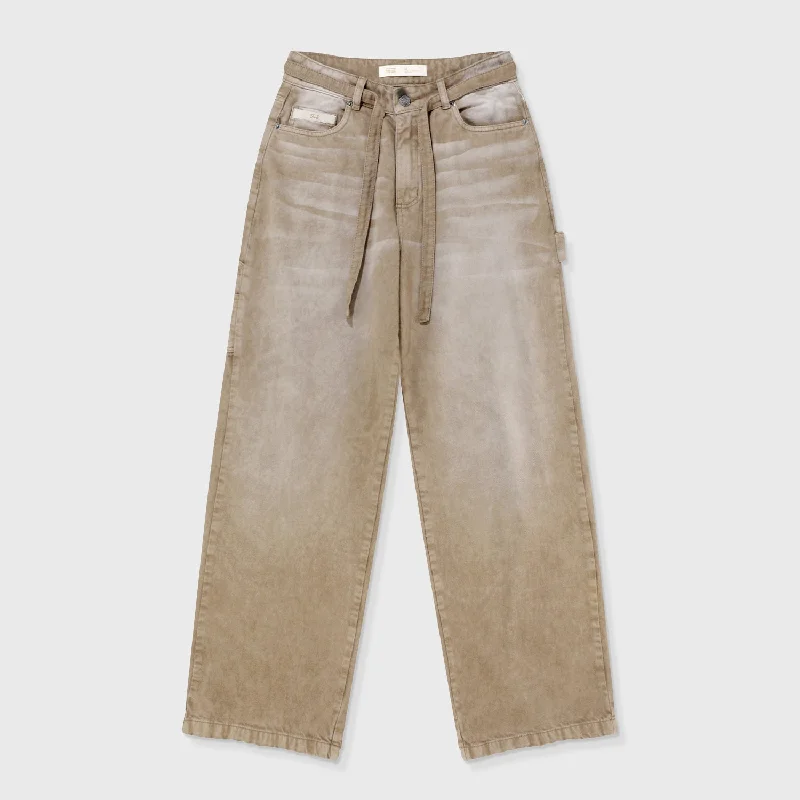 Dirty-Wash Wide-Leg Pants - Sand Comfy Cargo Trousers