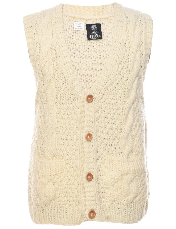 Button Through Sweater Vest - M Elegant Classic Vintage