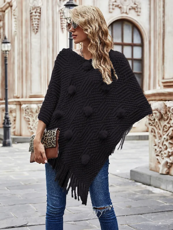 Autumn And Winter Women Fashion Solid Color Fur Ball Fringed Shawl Sweater Coat Print Jacquard Patchwork Autumn And Winter Women Fashion Solid Color Fur Ball Fringed Shawl Sweater Coat Print Jacquard Patchwork