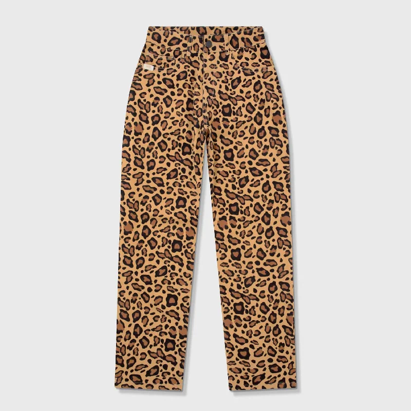 Animal Print Straight Leg Laser Pants - Leopard Warm Wool Trousers