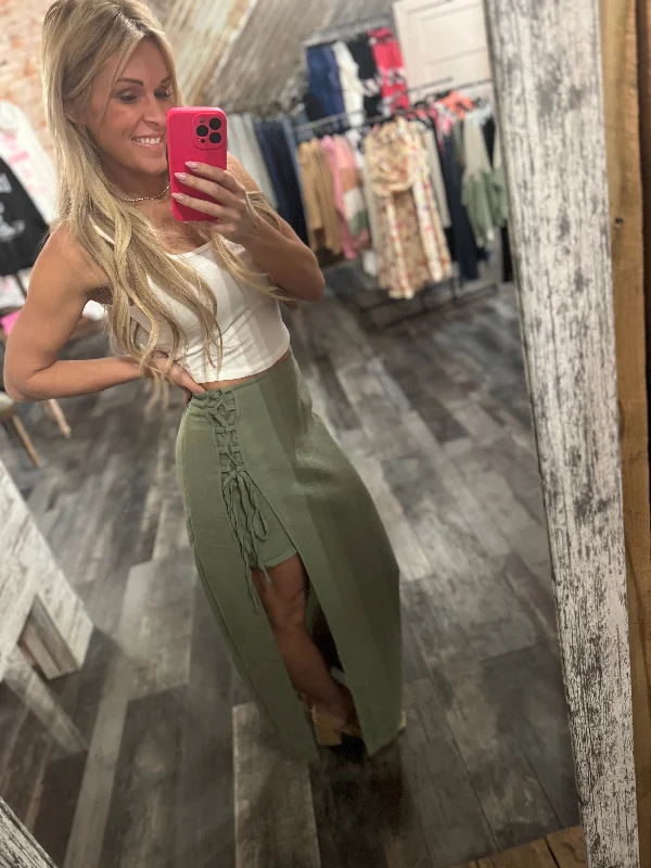 Lace Up Zipper Midi Skirt chiffon skirt airy