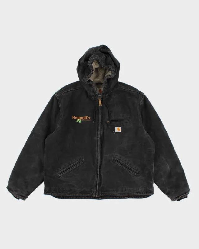 00s Women's Carhartt Black Fleece Lined Hooded Workwear Jacket - XL Welt Pockets Slit Pockets Flap Pockets 00s Women's Carhartt Black Fleece Lined Hooded Workwear Jacket - XL Welt Pockets Slit Pockets Flap Pockets