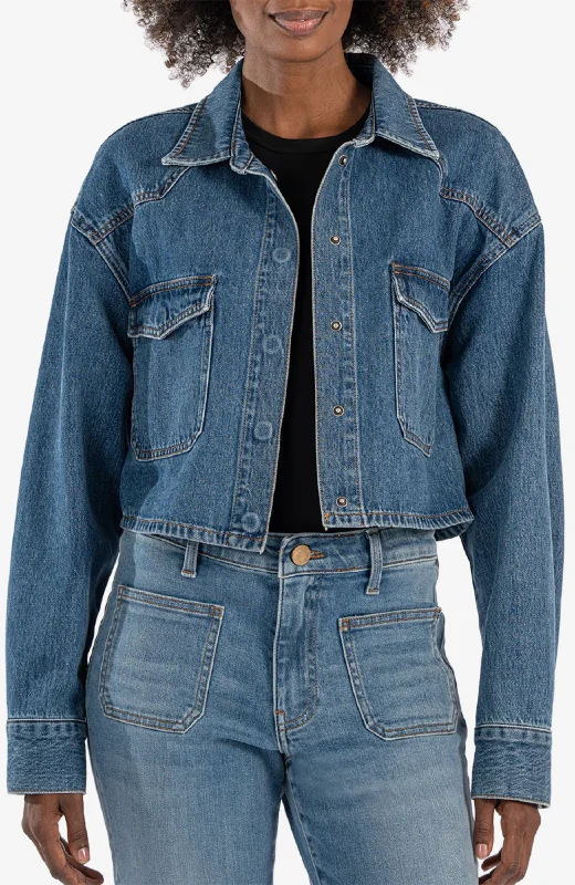 Kut From the Kloth - Western Billie Crop Jacket Zippered Front Buttoned Front Snap Front Kut From the Kloth - Western Billie Crop Jacket Zippered Front Buttoned Front Snap Front