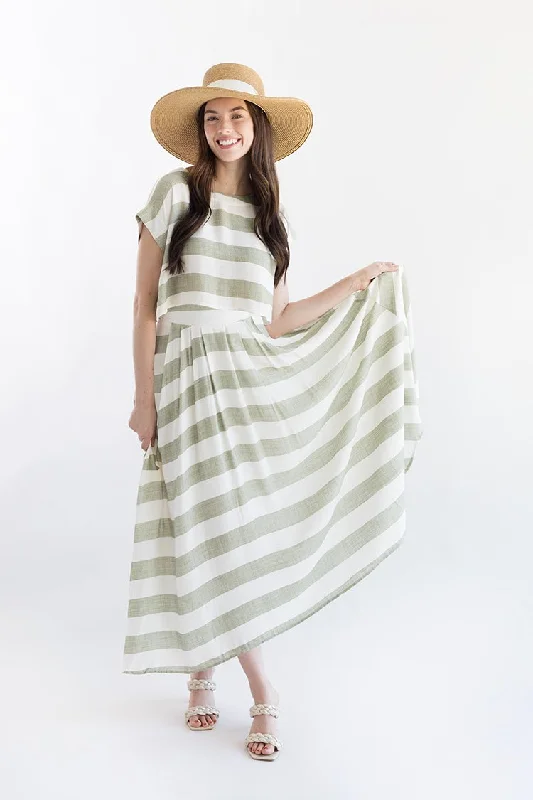 Green and White Linen Stripe Skirt velvet skirt plush