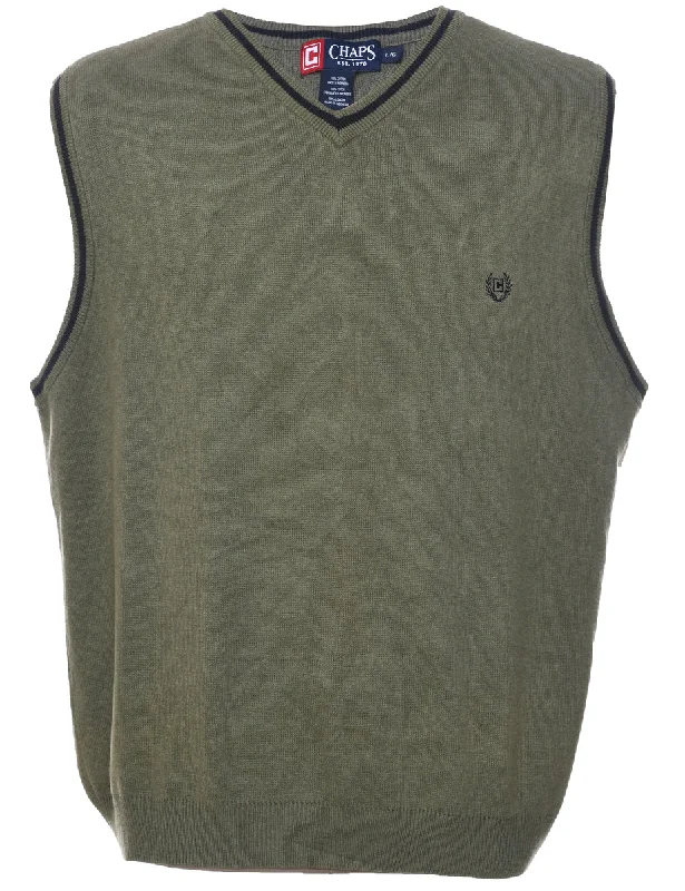Chaps Sweater Vest - L Ribbed Striped Patterned