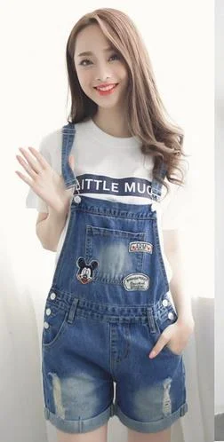 2022 new spring large loose slim casual denim overalls shorts female Korean hot pants Siamese students hot short Trendy Palazzo Pants