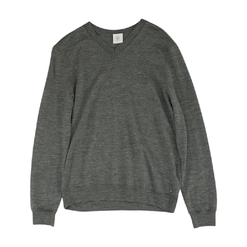 Gray Solid V-Neck Sweater Knit Fabric Woven Fabric Fleece Fabric