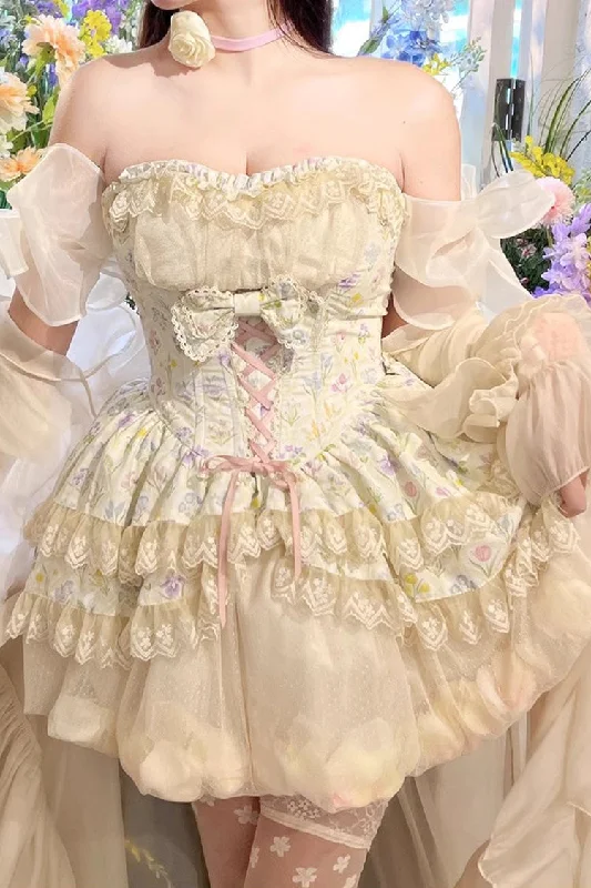 Ivory [Flower Story] Tulip Print Bowknot Lace Sweet Lolita Skirt athletic skirt fit