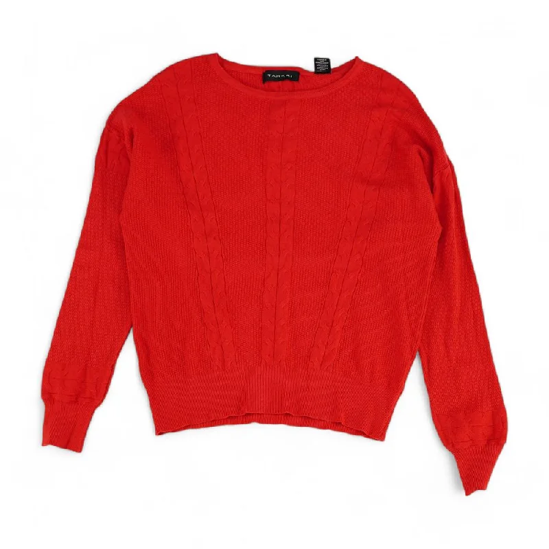 Red Solid Crewneck Sweater Iron Safe Non-Iron Wrinkle Free