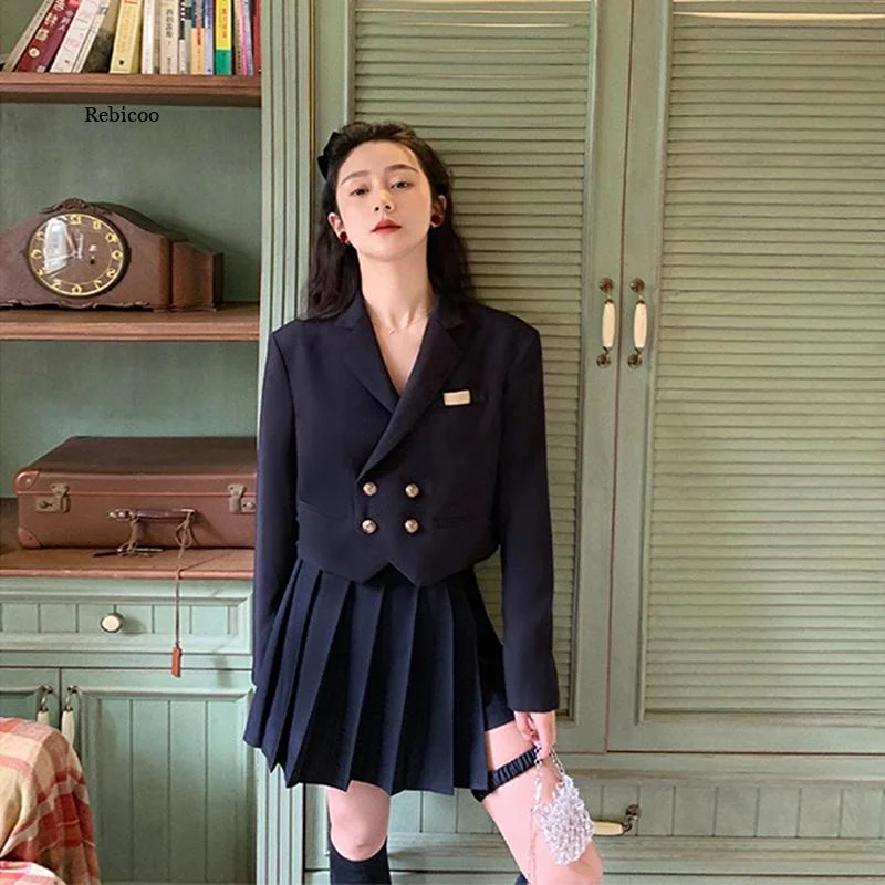 Vintage Womens Blue Suit Streetwear Skirts+Bomber Casual Jacket Harajuku 2 Piece Ladies Skirt Set For School Wear Wool Fabric Cashmere Fabric Tweed Fabric Vintage Womens Blue Suit Streetwear Skirts+Bomber Casual Jacket Harajuku 2 Piece Ladies Skirt Set For School Wear Wool Fabric Cashmere Fabric Tweed Fabric