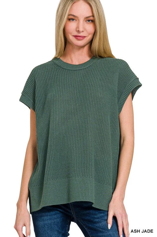 Just My Style Ash Jade Knit Sweater Vest Real Fur Shearling Chenille