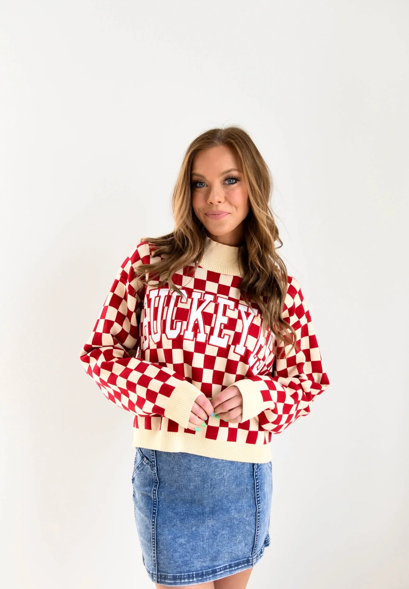 Ohio State Checkerboard Sweater Slim Fit Regular Fit Oversized
