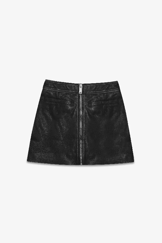 The Lita Zip Ultra Mini Skirt | Black Leather cashmere skirt plush