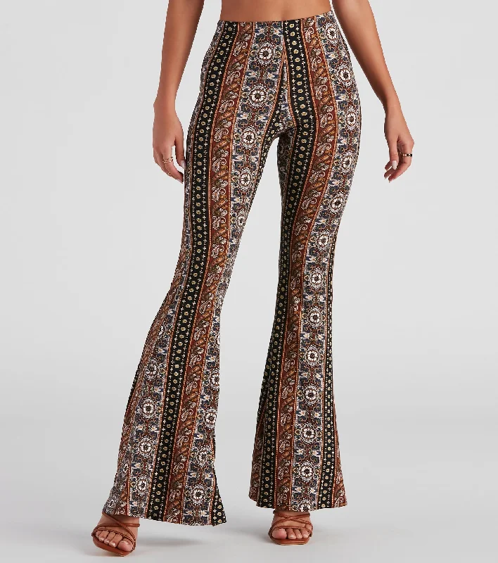Sun Dance Paisley Flare Pants Trendy Printed Pants