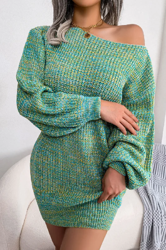 Vintage Boat Neck Long Sleeve Marled Knit Sweater Mini Dress - Blue Velvet Chenille Corduroy Vintage Boat Neck Long Sleeve Marled Knit Sweater Mini Dress - Blue Velvet Chenille Corduroy