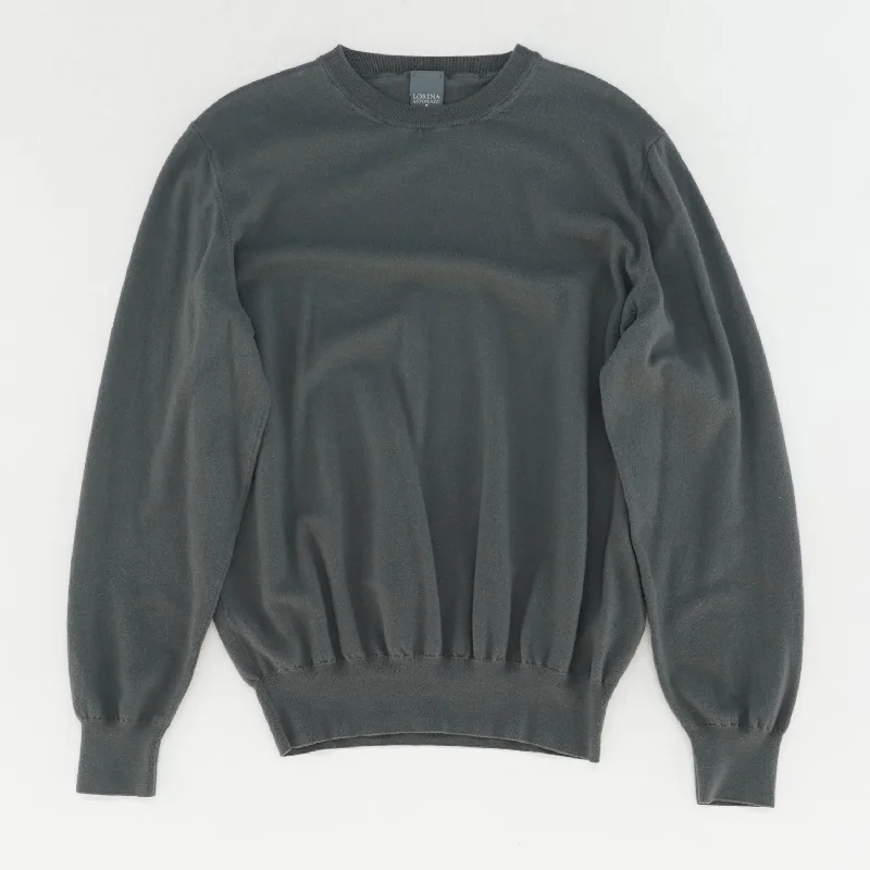 Charcoal Solid Crewneck Sweater Lace Blend Ribbed Blend Corduroy Blend
