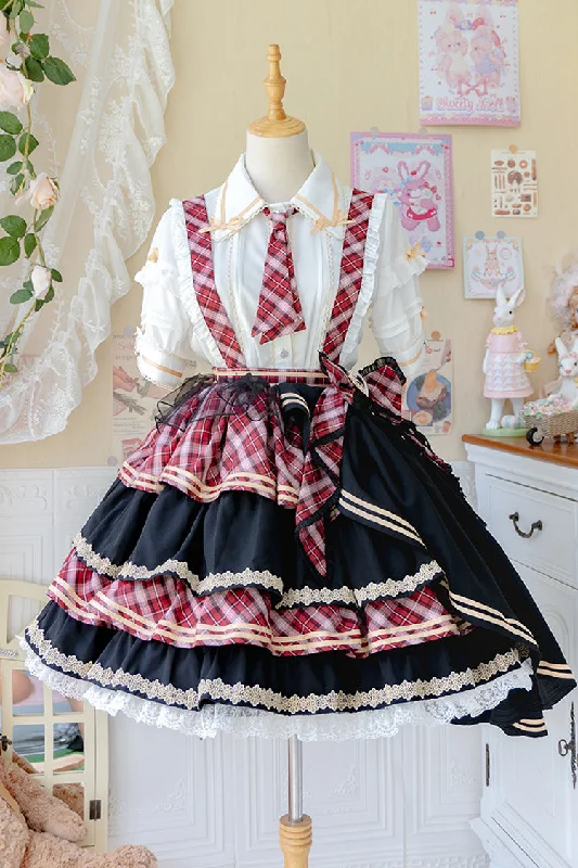 Multi-layer Print Ruffle Bowknot Sweet Lolita Skirt Set 3 Colors silk skirt lustrous Multi-layer Print Ruffle Bowknot Sweet Lolita Skirt Set 3 Colors silk skirt lustrous