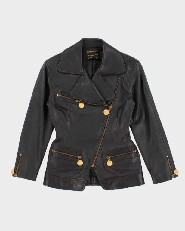 Vintage Women's Black Donna Karan Leather Biker Jacket - S Faux Fur Fabric Real Fur Fabric Shearling Fabric Vintage Women's Black Donna Karan Leather Biker Jacket - S Faux Fur Fabric Real Fur Fabric Shearling Fabric