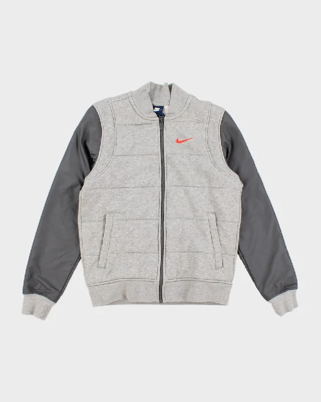 Women's Grey Nike Fleeced Zip Up Jacket - S Satin Jacket Silk Jacket Chiffon Jacket