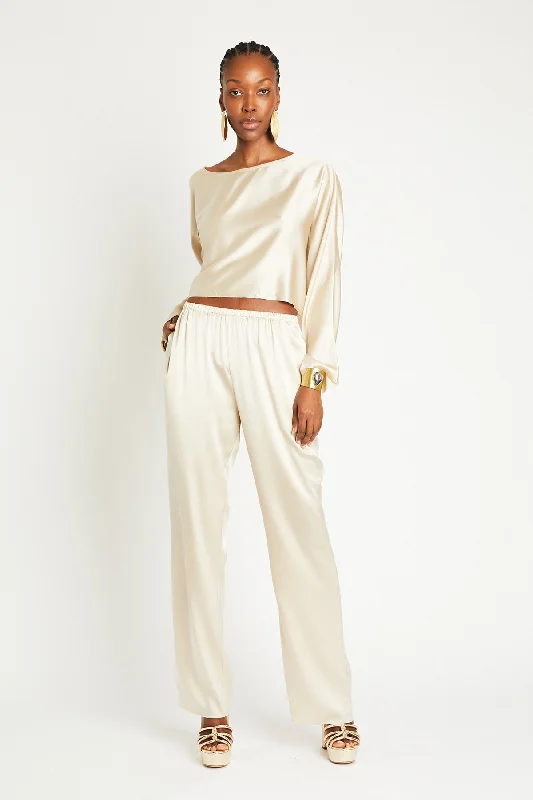 + Beryll Liz Silk Pants | Latte Stretch Fit Pants