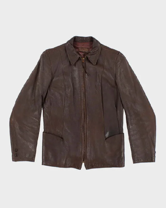 Vintage Woman's Brown Leather Zip Up Jacket - M Collared Jacket Crew Neck Jacket Turtle Neck Jacket Vintage Woman's Brown Leather Zip Up Jacket - M Collared Jacket Crew Neck Jacket Turtle Neck Jacket
