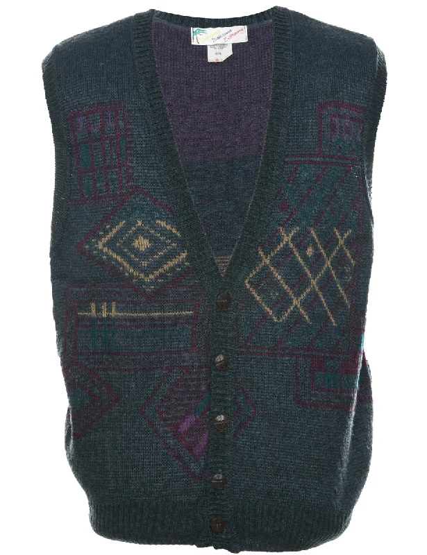 Button Through Sweater Vest - L Iron Safe Non-Iron Wrinkle Free