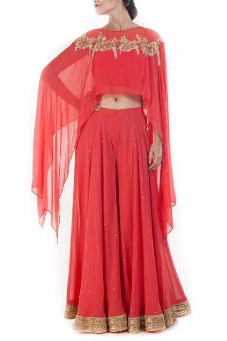 Golden Embroidery Cape and Sharara Pants Casual Yoga Pants