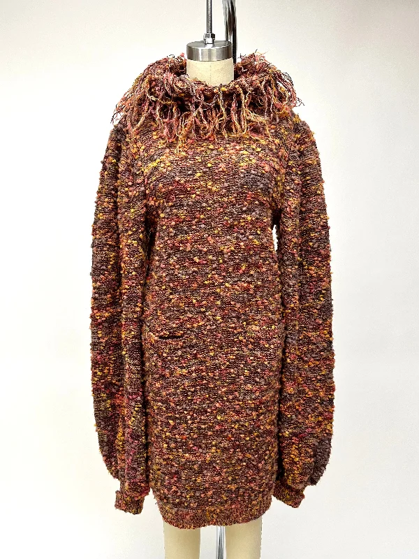 1980s Fringe Balloon Sleeve Sweater Dress* Transparent Opaque Sheer