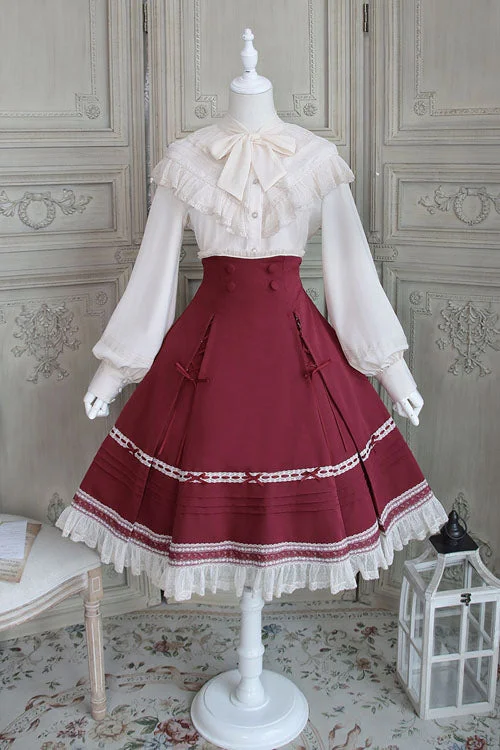 Solid Color Baroque Manor Bowknot High Waisted Ruffled Sweet Lolita Skirt 3 Colors corduroy skirt cozy