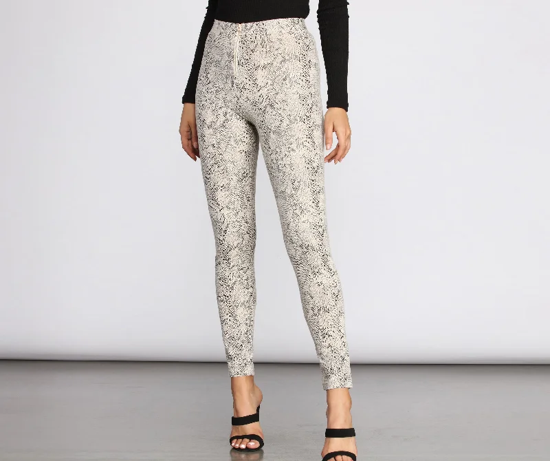 Faux Suede Snake Print Pants Soft Stretch Leggings