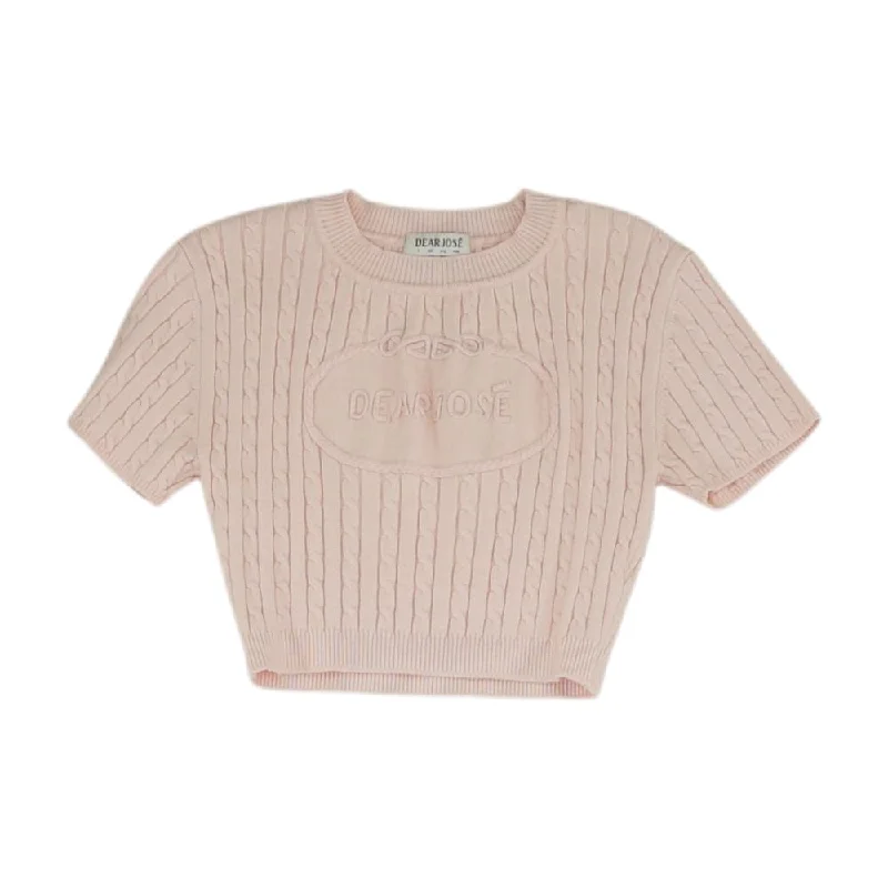 Pink Solid Crewneck Sweater Anti-Pilling Anti-Shrink Durable