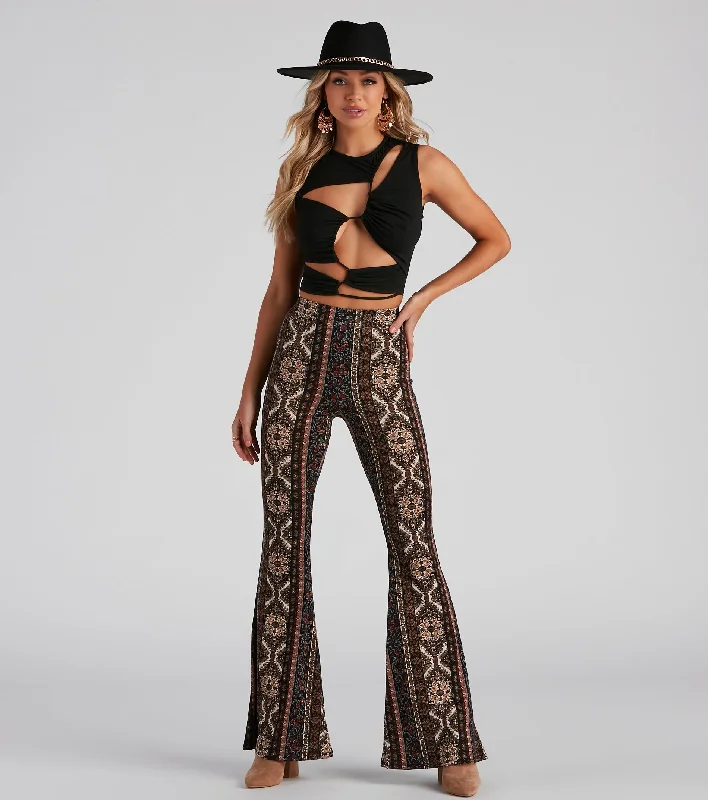 Festive Medallion Flare Pants Comfortable Maternity Pants
