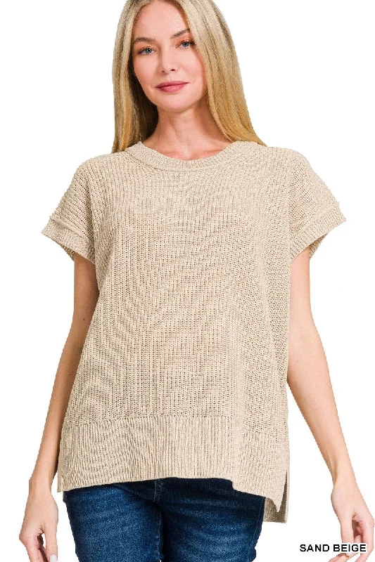 Just My Style Sand Beige Knit Sweater Vest Boxy Sweater Fitted Sweater A-Line