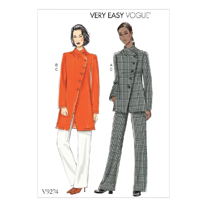 Vogue Pattern V9274 Misses' Asymmetrical Lined Jacket, and Pull-On Pants Front Pockets Side Pockets Patch Pockets Vogue Pattern V9274 Misses' Asymmetrical Lined Jacket, and Pull-On Pants Front Pockets Side Pockets Patch Pockets