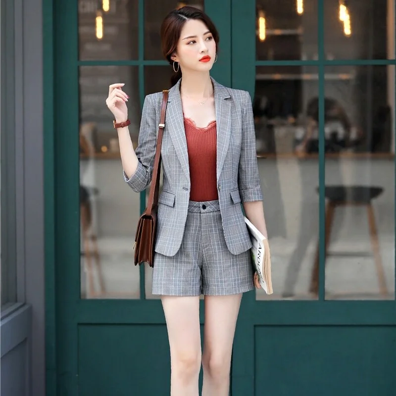 Casual Ladies Grey Blazer Women Business Suits Work Wear Sets Half Sleeve Jacket Sets Office Uniform Styles Fleece Fabric Down Fabric Feather Fabric Casual Ladies Grey Blazer Women Business Suits Work Wear Sets Half Sleeve Jacket Sets Office Uniform Styles Fleece Fabric Down Fabric Feather Fabric
