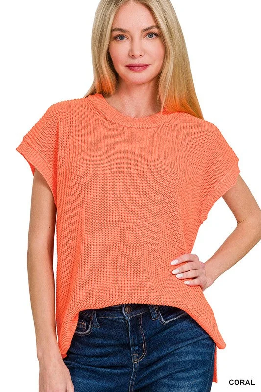 Just My Style Coral Knit Sweater Vest Graphic Sweater Embroidered Appliqued