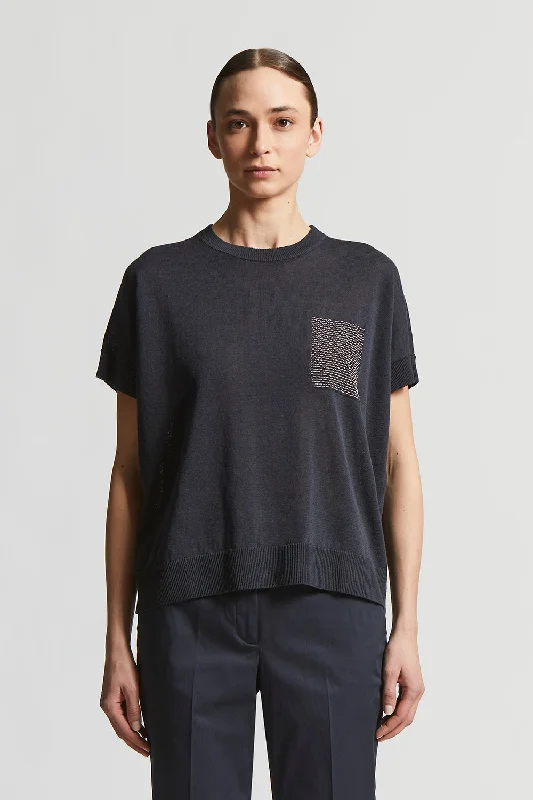 Linen and cotton crepe sweater Front Pockets Side Pockets Patch Pockets