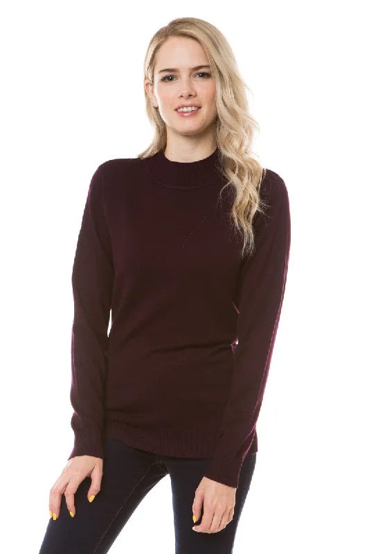 Mocking You Plum Mock Neck Soft Sweater (Size Small) Polka Dot Checkered Tartan