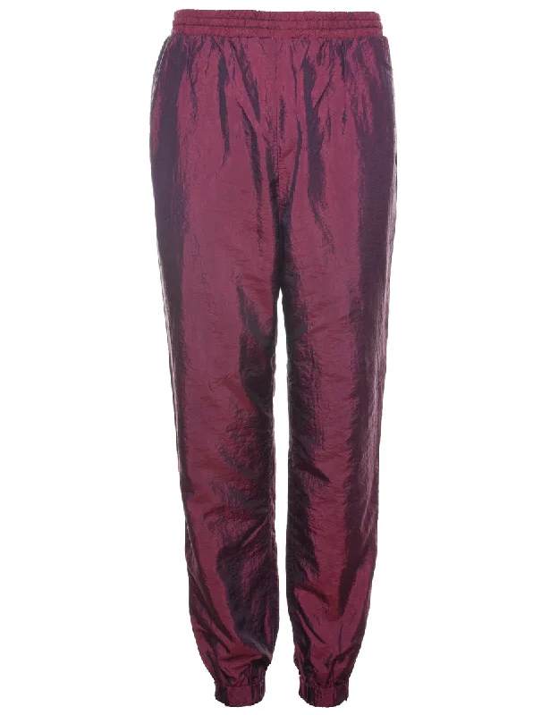 Maroon 1980s Track Pants - W25 L30 Trendy Wide-Leg Pants