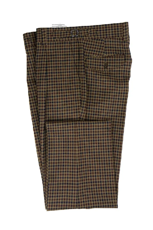 Tiglio Luxe Camel with Navy Check Semi-Wide Leg Wool Marbella Dress Pants TL5547 Relaxed Fit Trousers Tiglio Luxe Camel with Navy Check Semi-Wide Leg Wool Marbella Dress Pants TL5547 Relaxed Fit Trousers