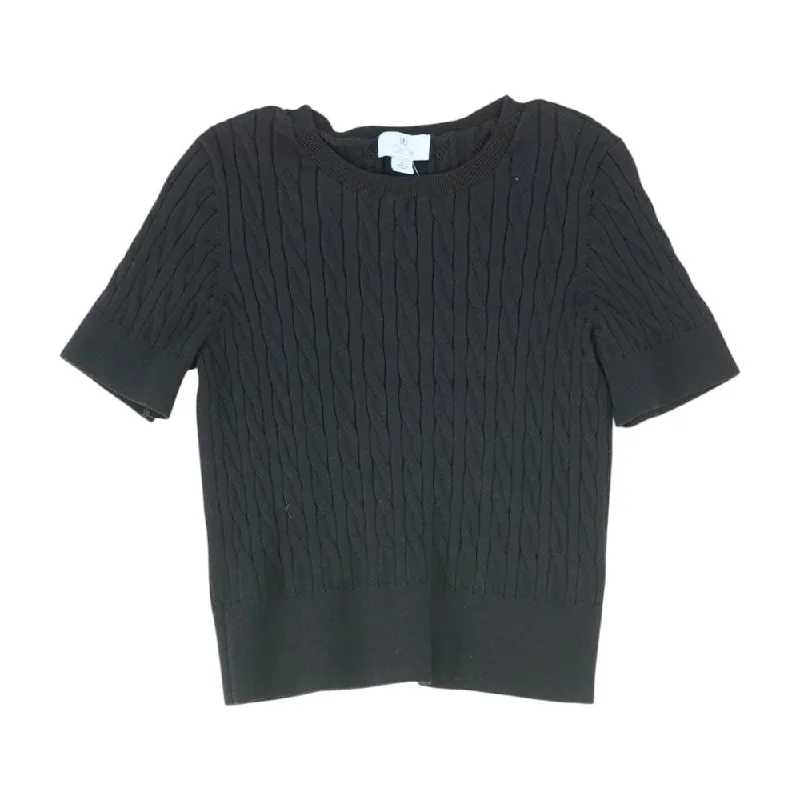 Black Solid Crewneck Sweater Spandex Rayon Corduroy