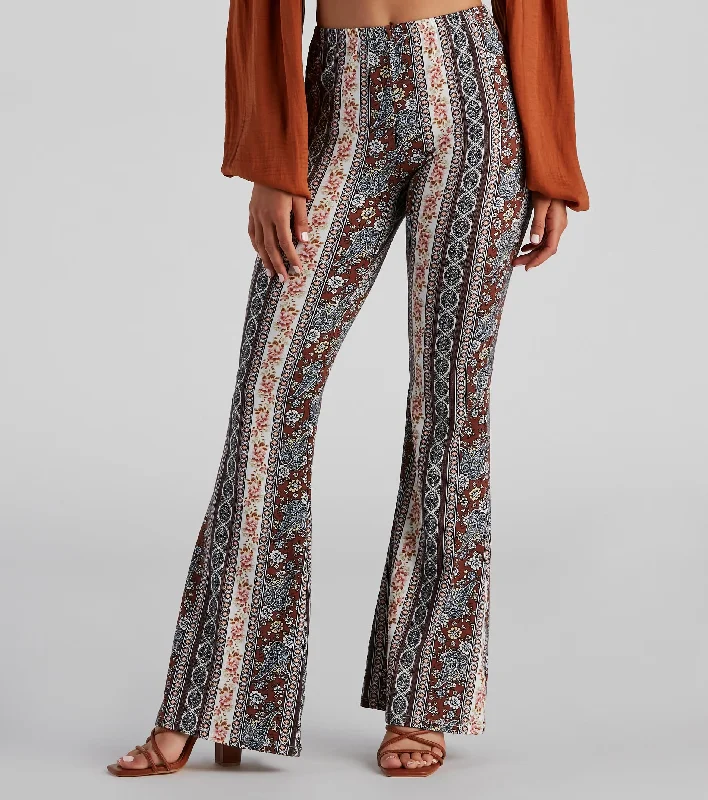 Bohemian Romance Floral Flared Pants Fashionable Work Pants