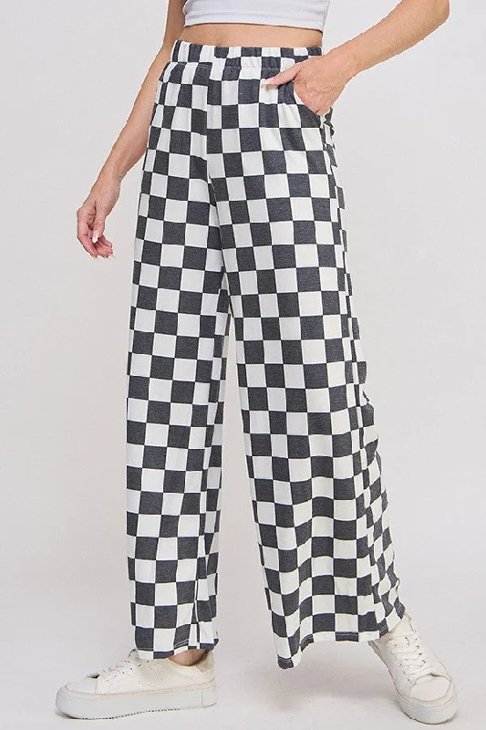 Jade By Jane High Waist Checkered Straight Leg Knit Pants - Curvy Size Comfortable Jogger Trousers