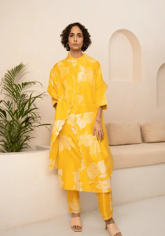 Yellow Floral Printed Tunic And Pant Casual Lounge Pants
