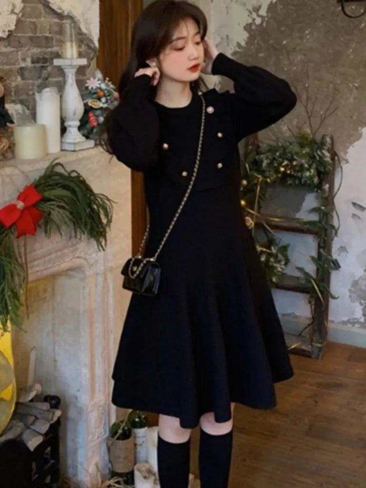 Autumn Black Knitted Dresses for Women Long Sleeve O-Neck Evening Party Dress Korean Fashion A-Line Sweater Vestidos Mujer New Lightweight Heavyweight Midweight Autumn Black Knitted Dresses for Women Long Sleeve O-Neck Evening Party Dress Korean Fashion A-Line Sweater Vestidos Mujer New Lightweight Heavyweight Midweight